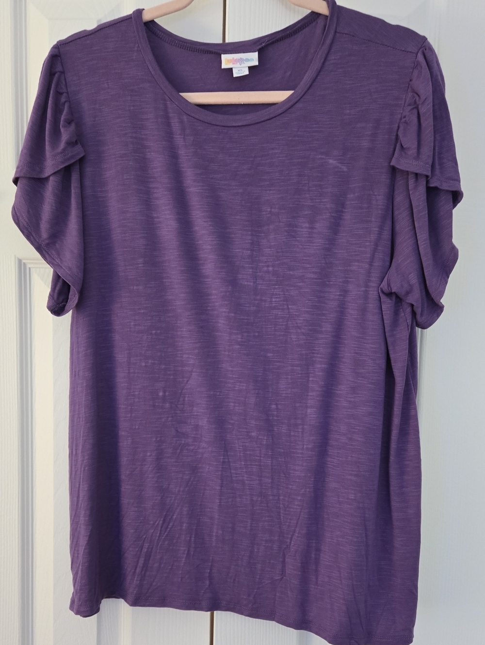 LuLaRoe Purple Ruffle Sleeve Short Sleeve Tee